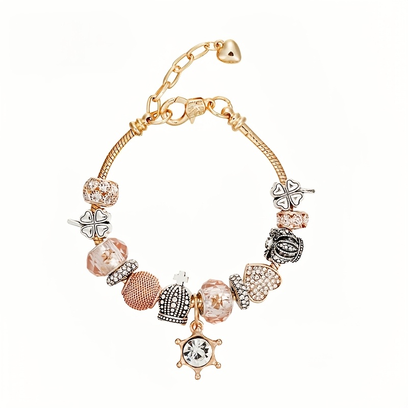 Rose Gold Beaded Bracelet with Rhinestone Accents